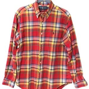 Ralph Lauren Shirt Men’s Red Plaid Large Classic Fit Button Down Long Sleeve